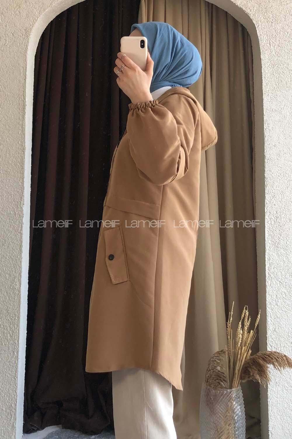 Modalamelif Ön Fermuarlı Kap Camel