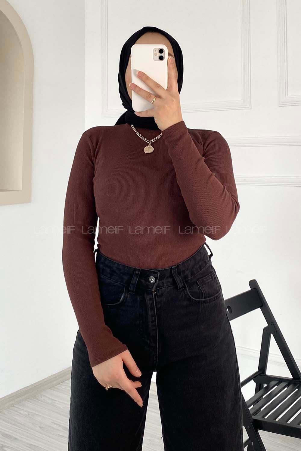 Lamelif Bisiklet Yaka Kaşkorse Body Acı kahve