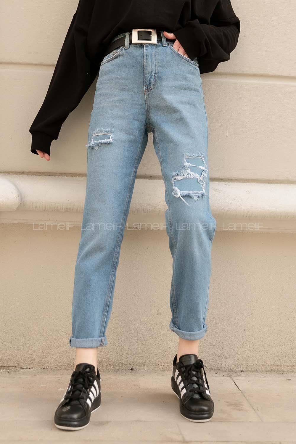 Modalamelif Açık Mavi Peçli Mum Jeans Pantolon