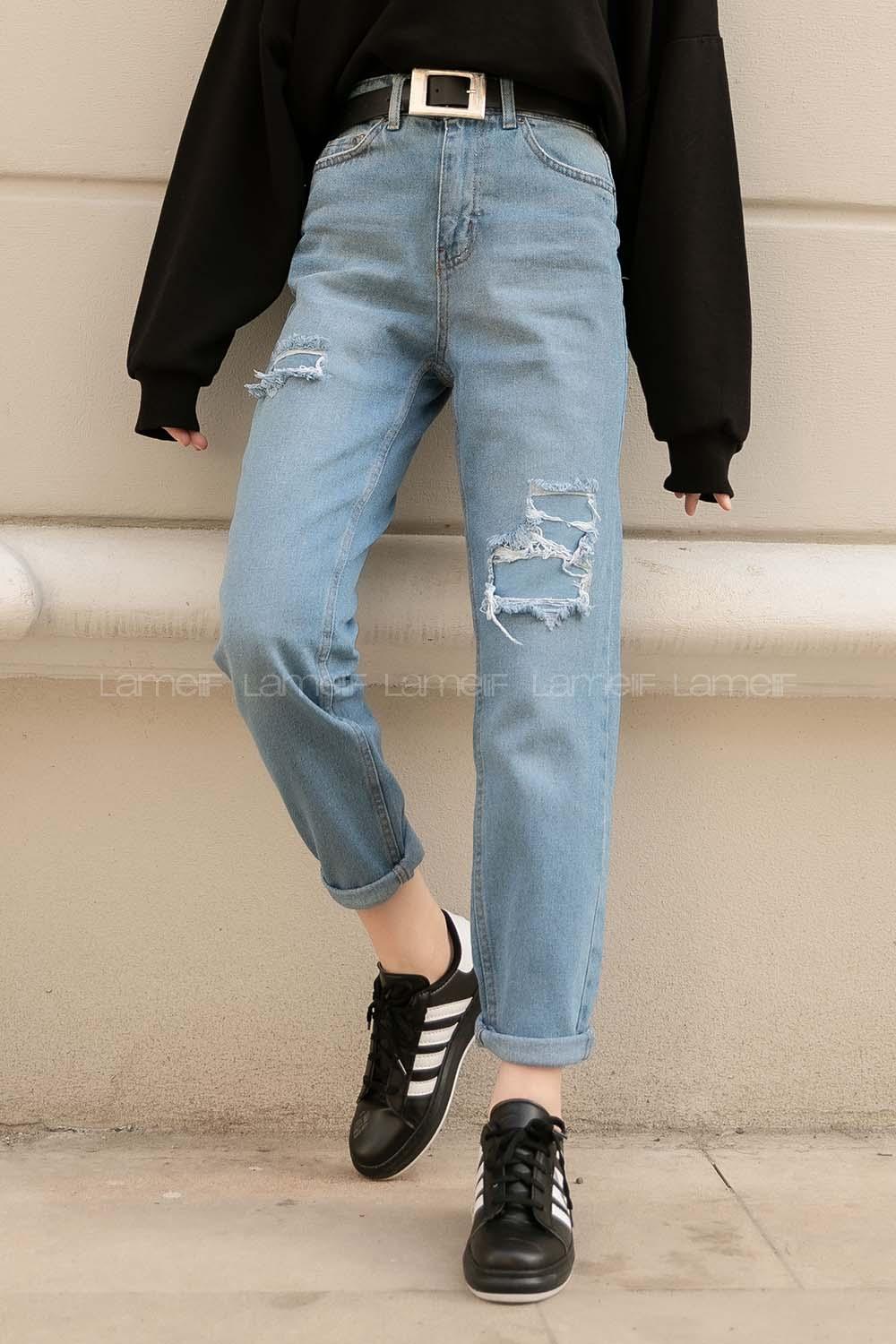 Modalamelif Açık Mavi Peçli Mum Jeans Pantolon