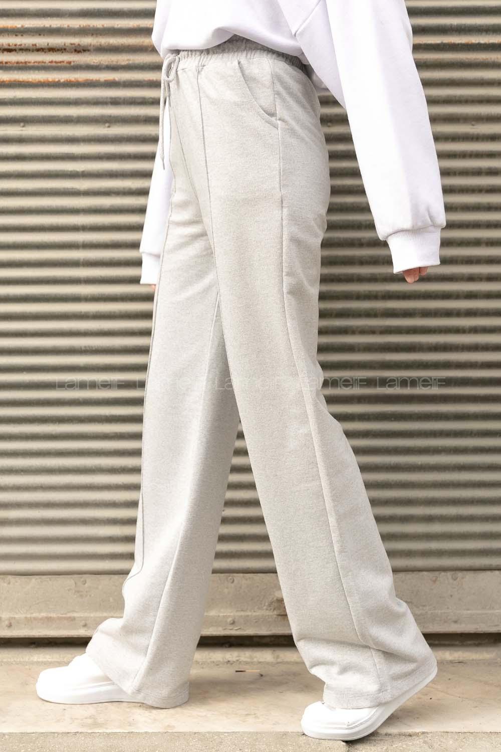 Modalamelif Geniş Kemerli Çımalı Bol Paça Eşofman Altı Gri