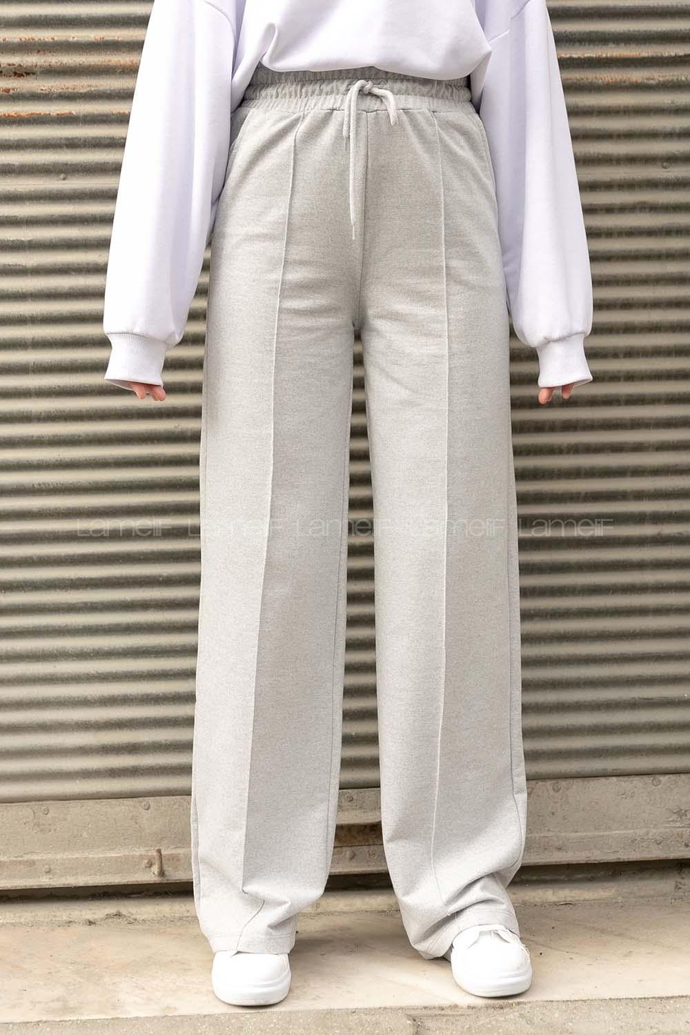 Modalamelif Geniş Kemerli Çımalı Bol Paça Eşofman Altı Gri