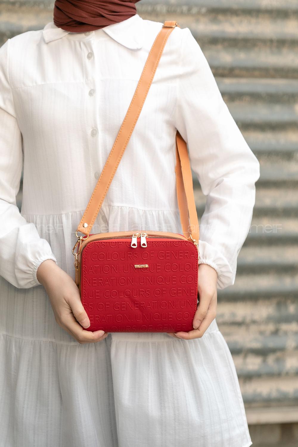 Lamelif  iki Gözlü El Omuz Valentia Çapraz Çanta Kırmızı