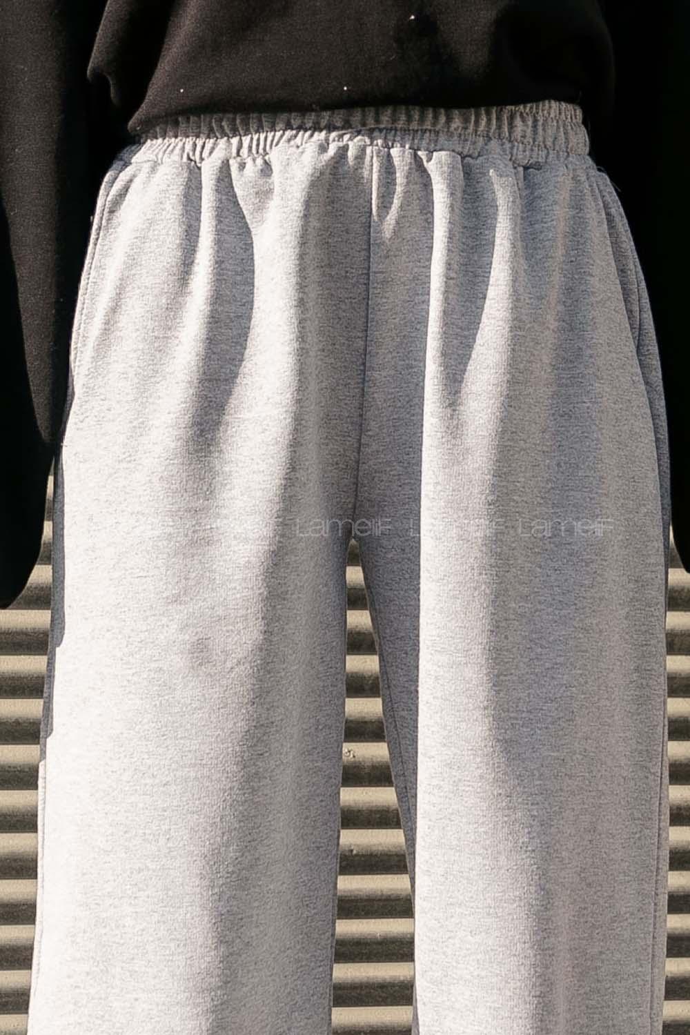 Gray Elastic Trousers Elastic Waist Regular Cut Bottom Tracksuit