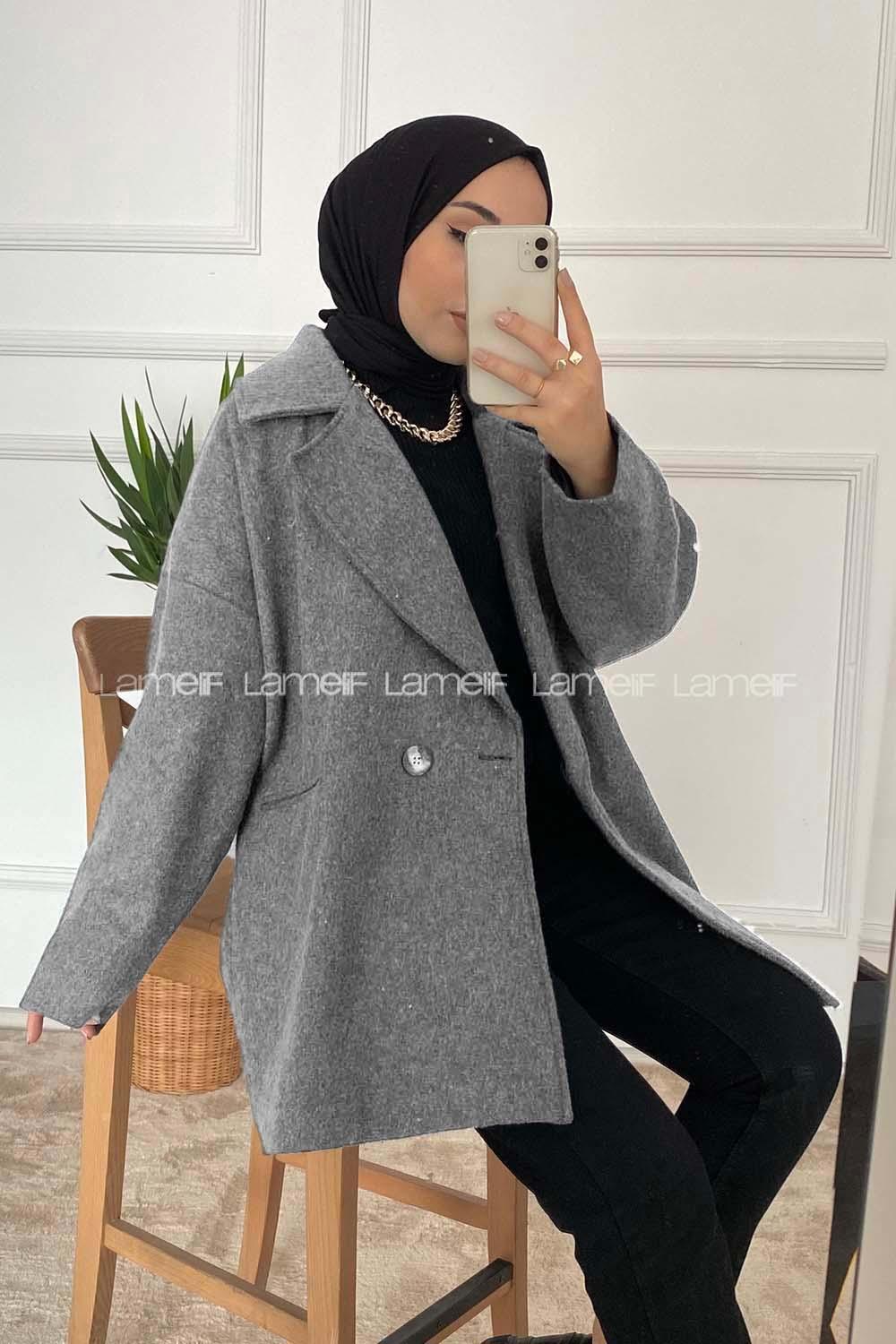 Modalamelif Oversize Kaşe Kaban Antrasit