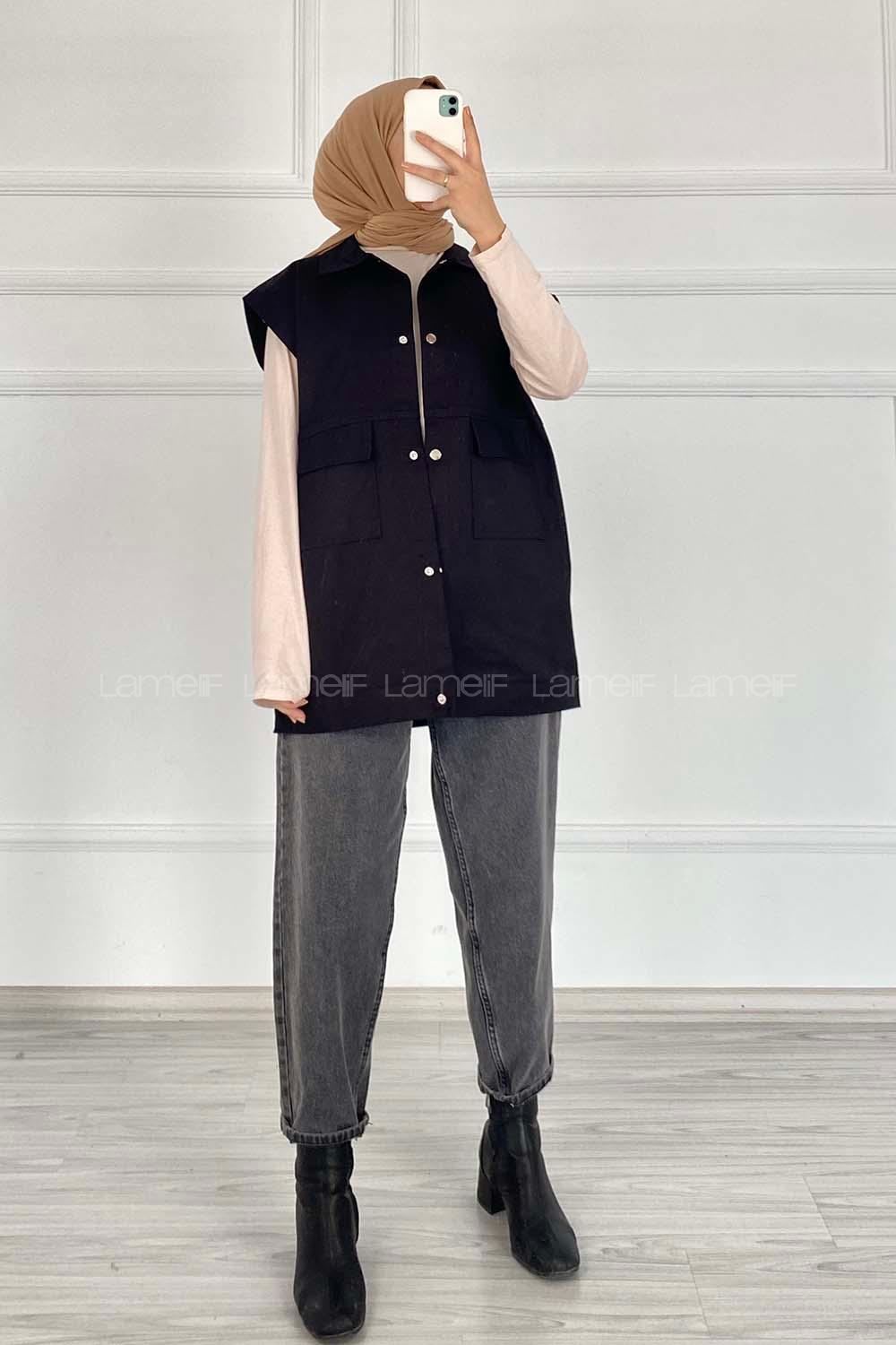 Black Shirt Collar Zero Arm Without Accessories Cotton Unprinted Vest
