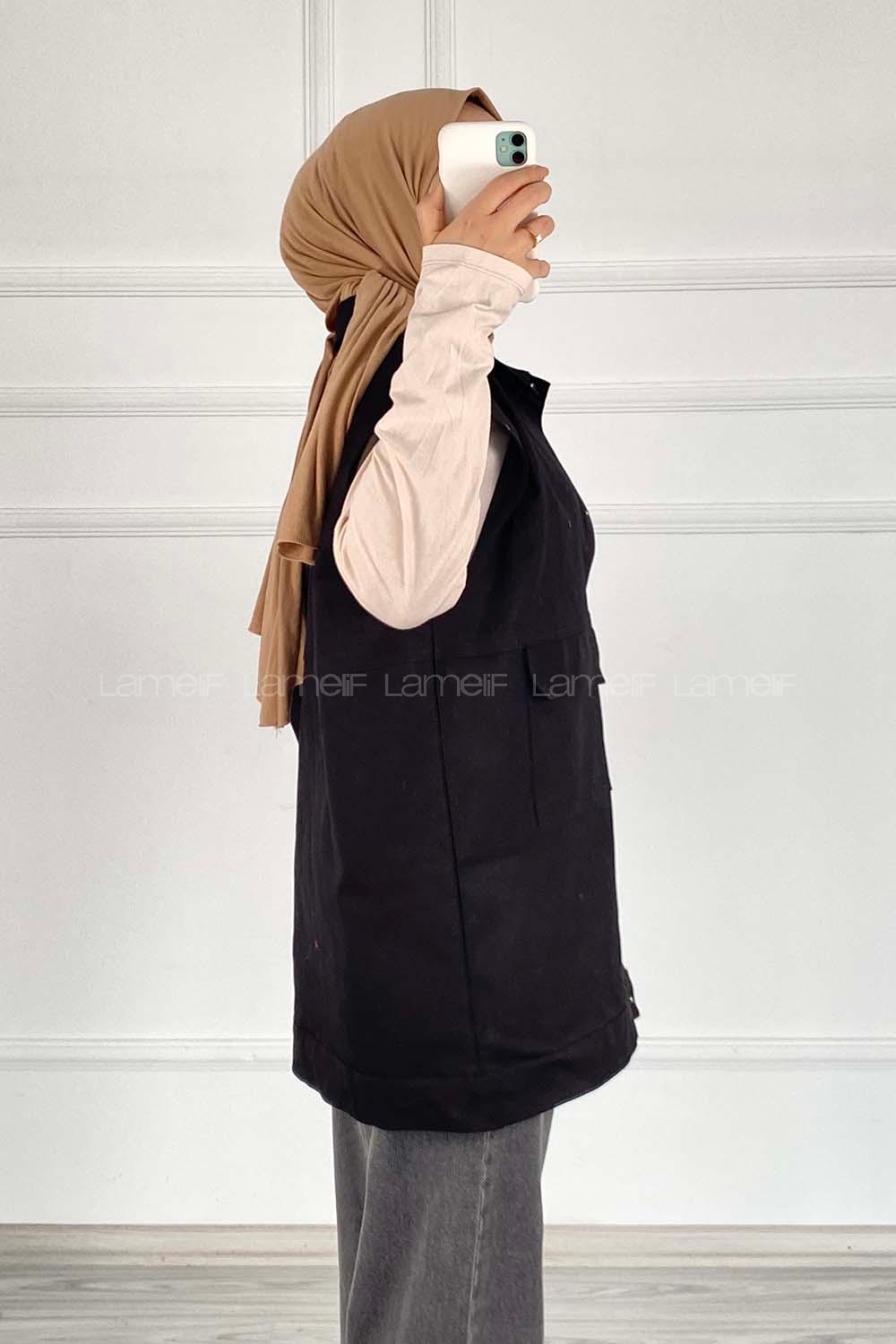 Black Shirt Collar Zero Arm Without Accessories Cotton Unprinted Vest
