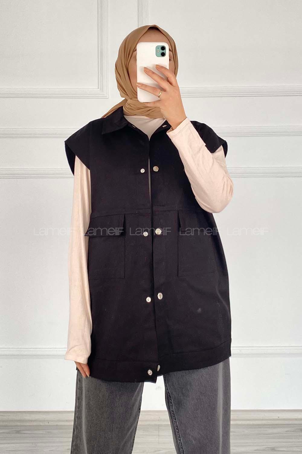 Black Shirt Collar Zero Arm Without Accessories Cotton Unprinted Vest