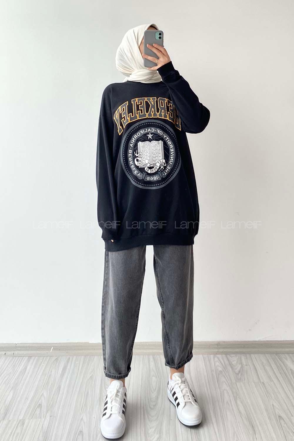 Black Medium Crew Neck Long Arm Unprinted Sweatshirt