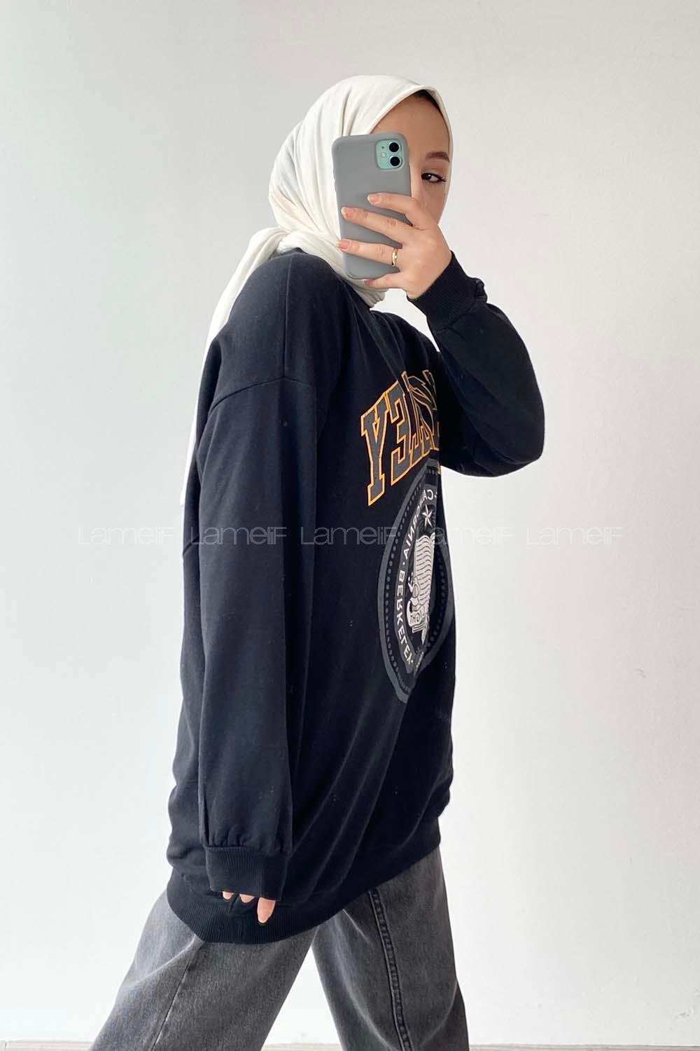 Black Medium Crew Neck Long Arm Unprinted Sweatshirt