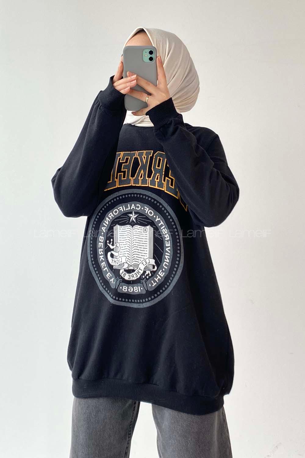 Black Medium Crew Neck Long Arm Unprinted Sweatshirt