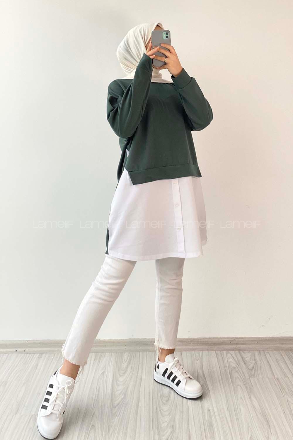 Modalamelif Dakron Renk Garnili Sweat Zümrüt