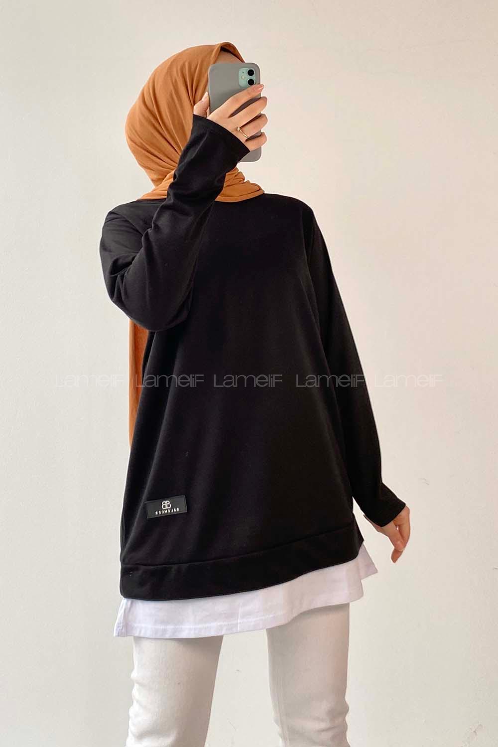 Modalamelif Etek Garnili Armalı Tunik Siyah