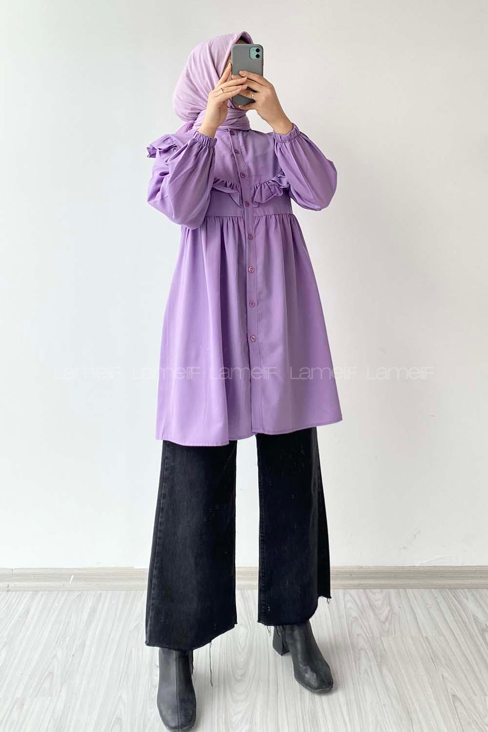 Modalamelif Hakim Yaka Fırfırlı Tunik Eflatun