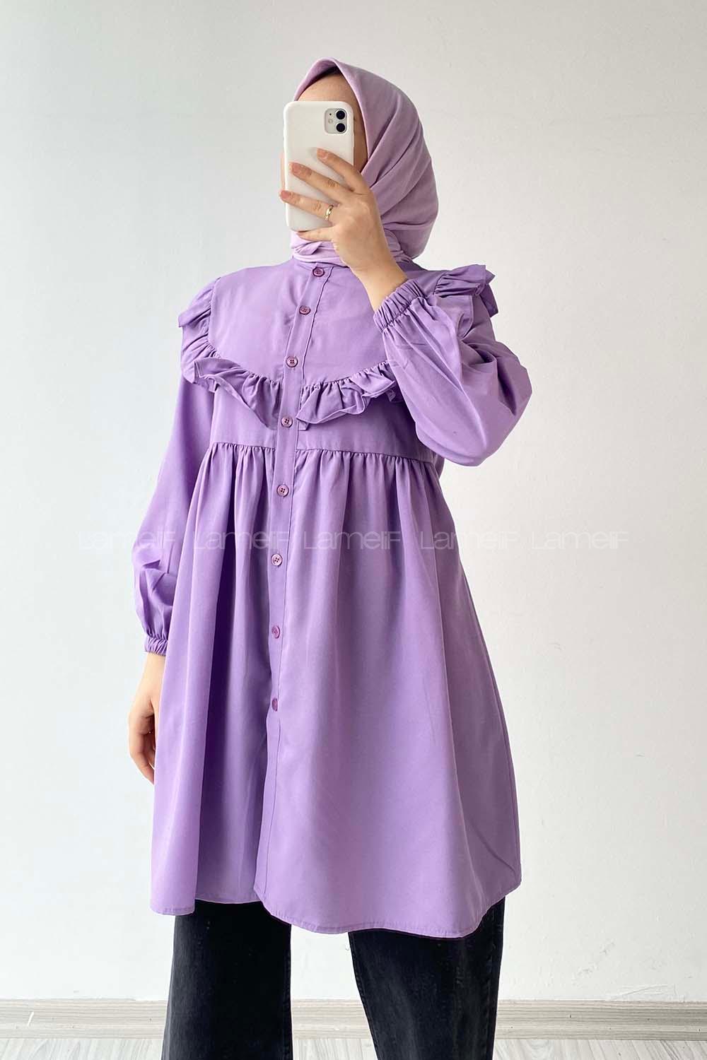 Modalamelif Hakim Yaka Fırfırlı Tunik Eflatun