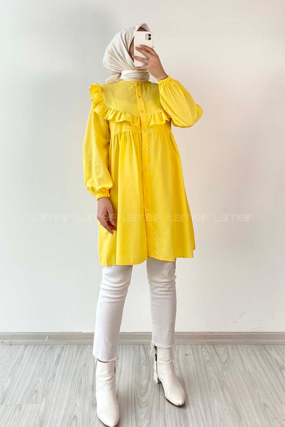 Modalamelif Hakim Yaka Fırfırlı Tunik Sarı