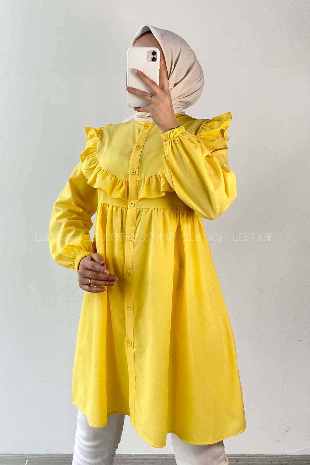 Modalamelif Hakim Yaka Fırfırlı Tunik Sarı