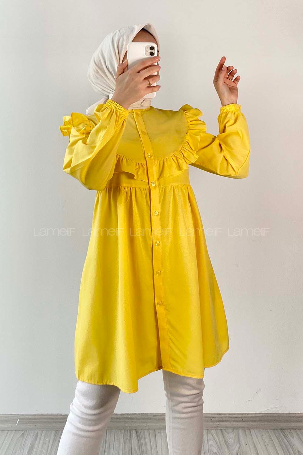 Modalamelif Hakim Yaka Fırfırlı Tunik Sarı