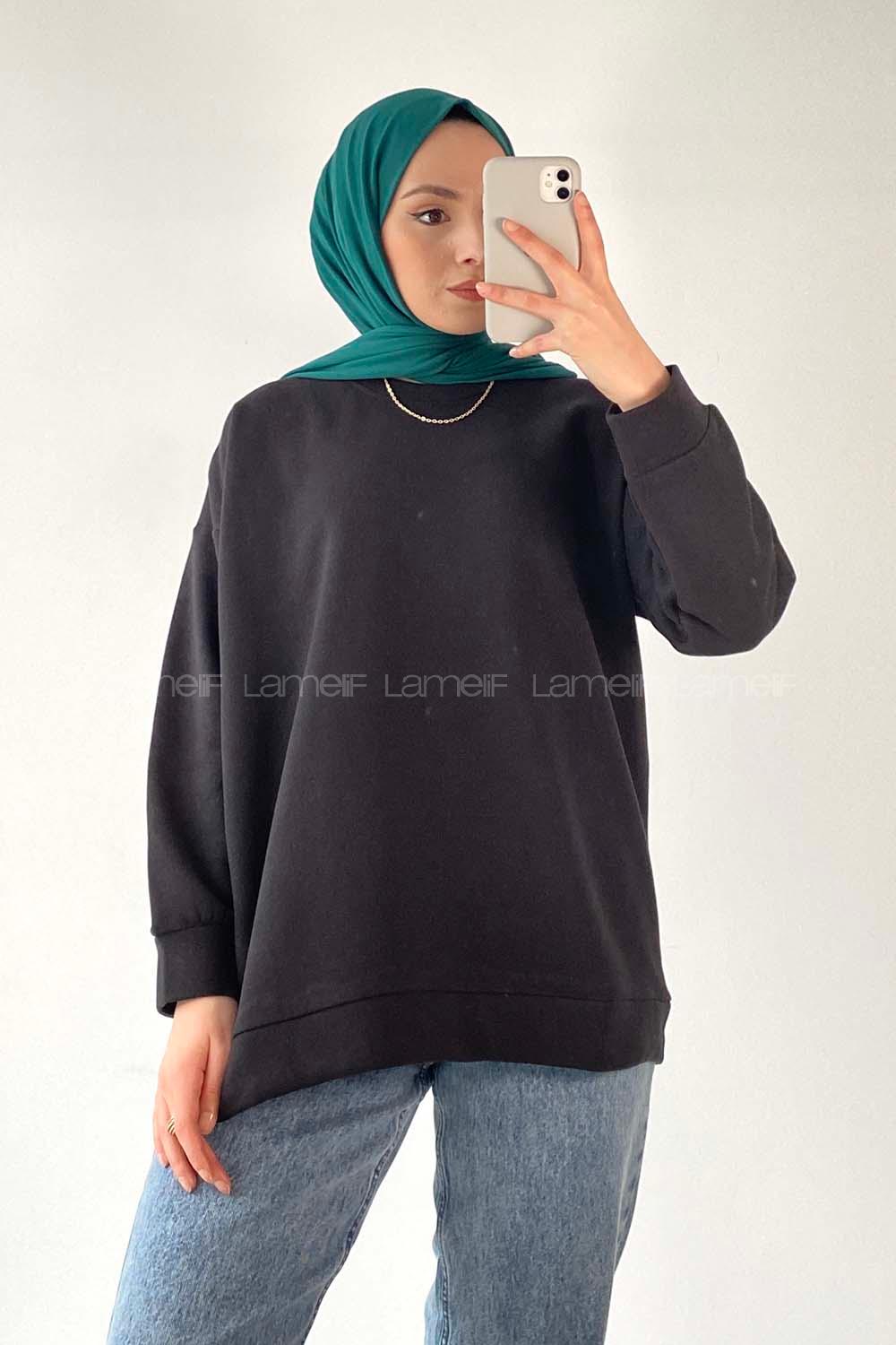 Modalamelif Kol Ve Etek Ucu Manşetli 3 İplik Sweat Siyah