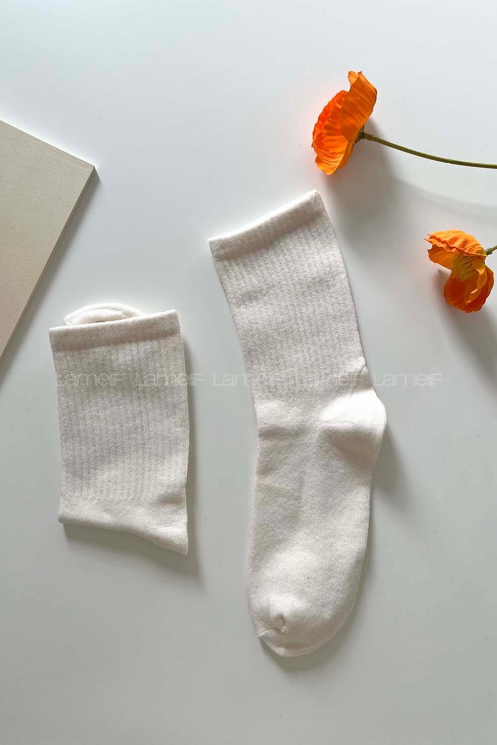 Lamelif Krem Kolej Çorap