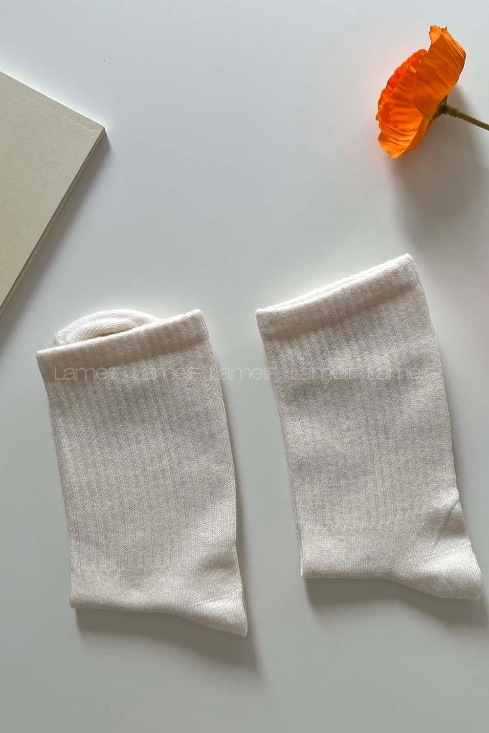 Lamelif Krem Kolej Çorap