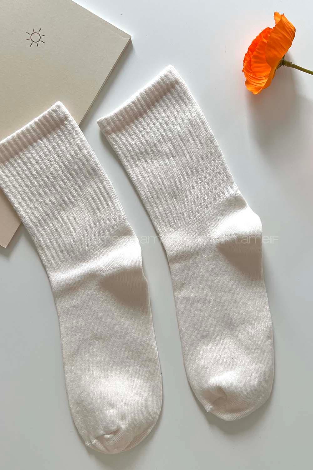 Lamelif Krem Kolej Çorap
