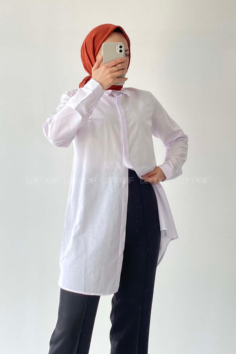 Modalamelif Gizli Düğme Detaylı Poplin Gömlek Beyaz