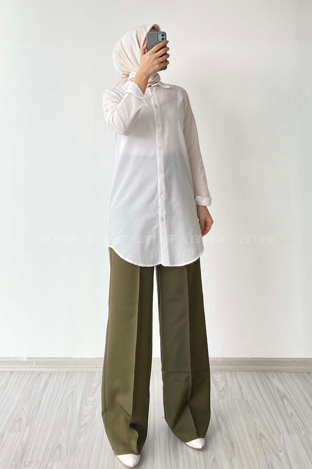 Modalamelif Önü Boydan  Düğmeli Boyfriend Gömlek Beyaz