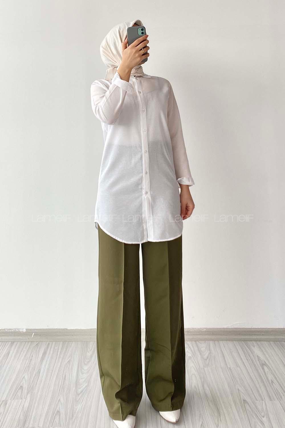 Modalamelif Önü Boydan  Düğmeli Boyfriend Gömlek Beyaz