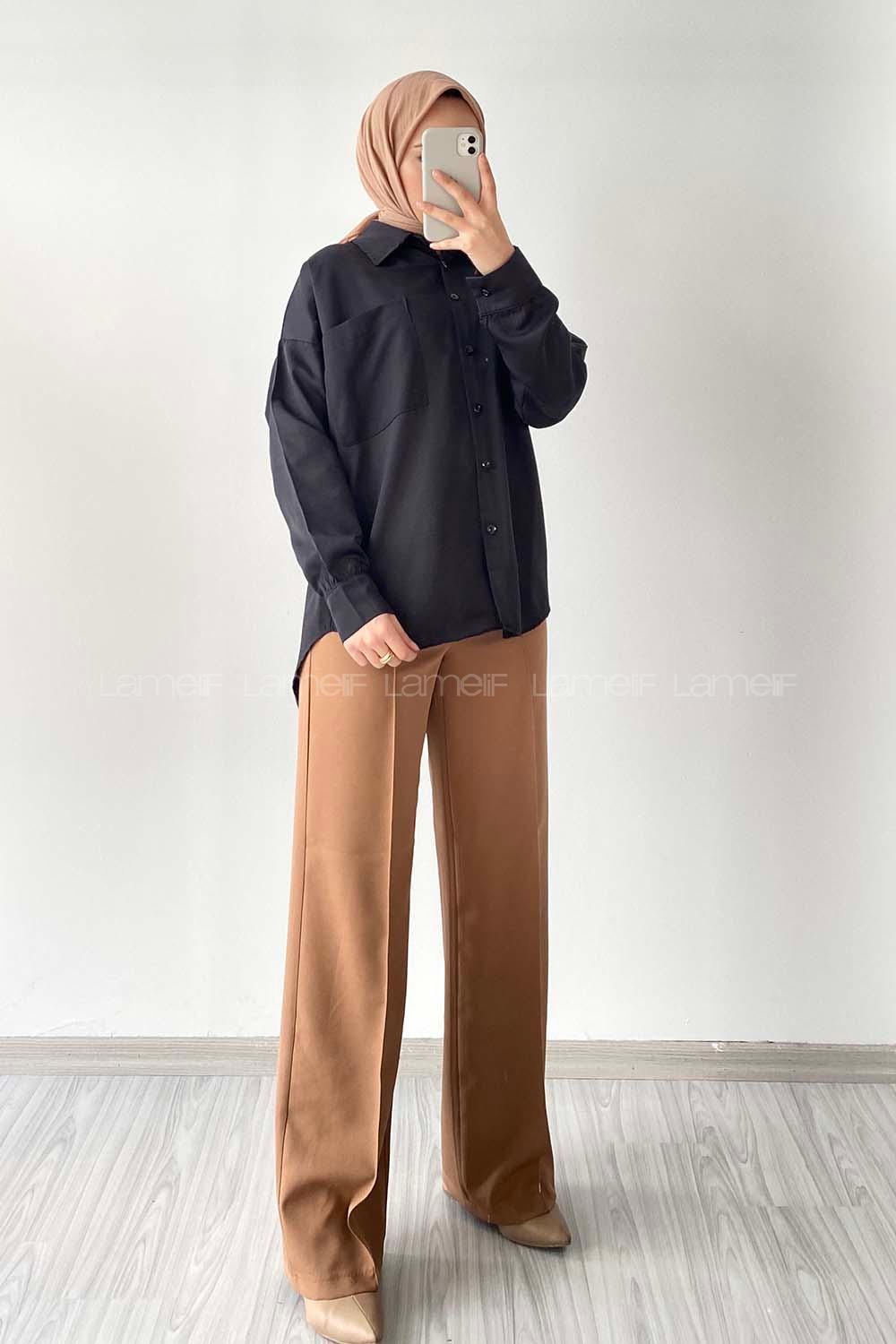 Modalamelif Oversize Tek Cepli Asimetrik Kesim Gömlek Siyah