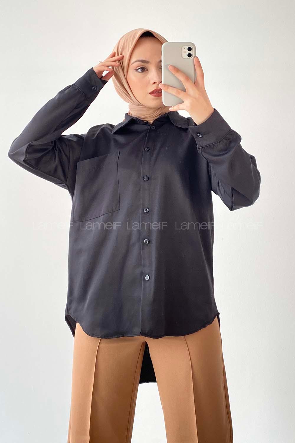 Modalamelif Oversize Tek Cepli Asimetrik Kesim Gömlek Siyah