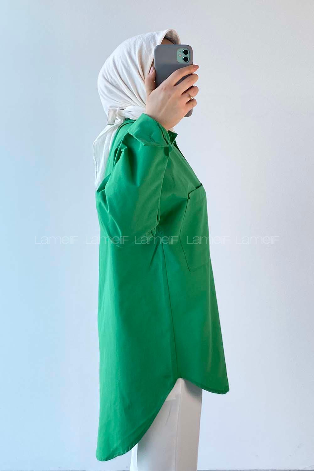 Modalamelif Oversize Tek Cepli Asimetrik Kesim Gömlek Yeşil