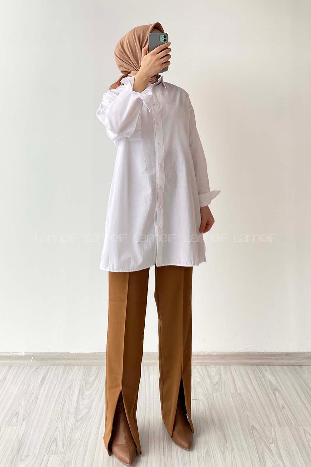 Modalamelif Tek Cep Detaylı Dakron Gömlek Beyaz