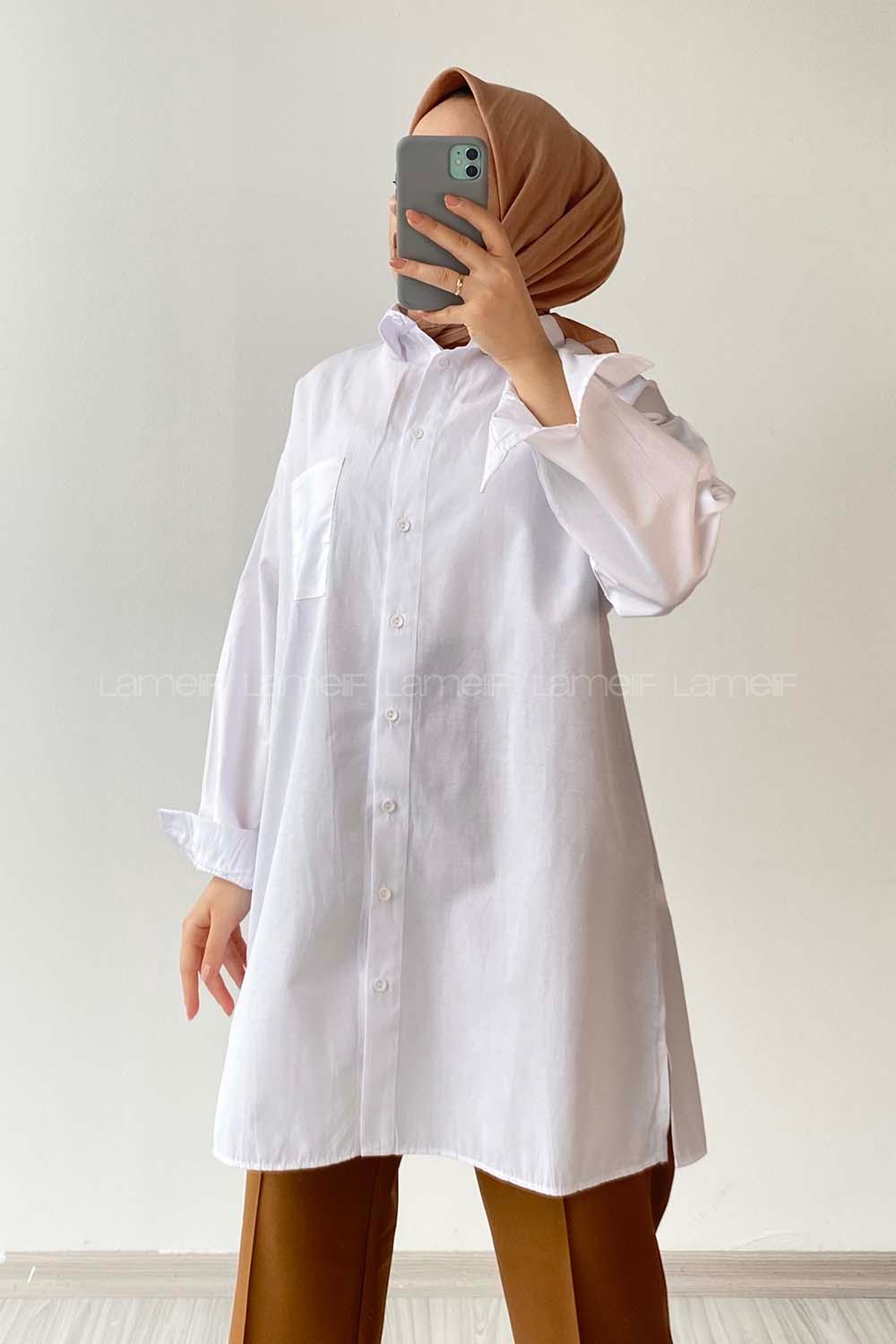 Modalamelif Tek Cep Detaylı Dakron Gömlek Beyaz