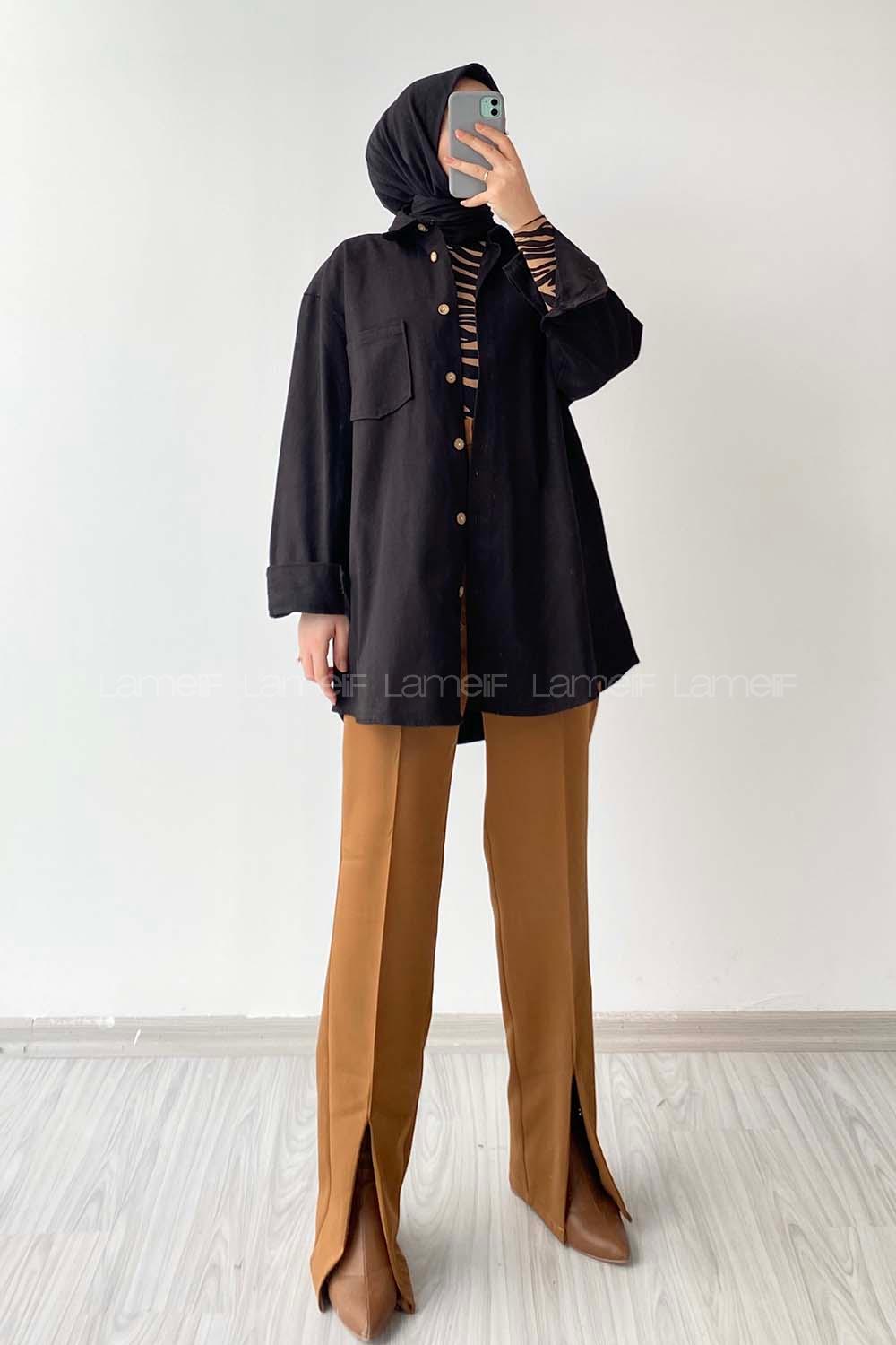 Modalamelif Tek Cepli Oversize Gömlek Siyah