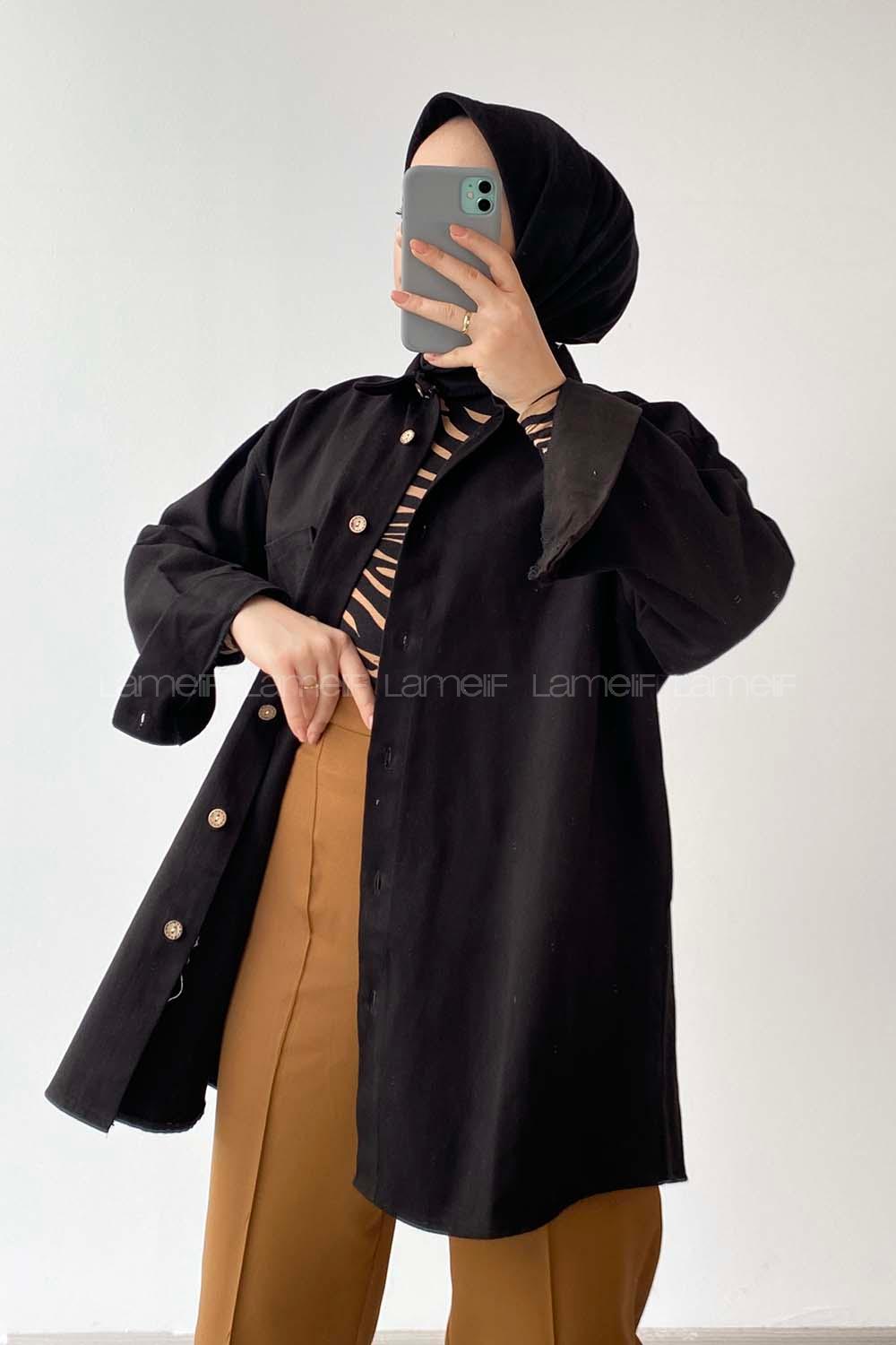 Modalamelif Tek Cepli Oversize Gömlek Siyah