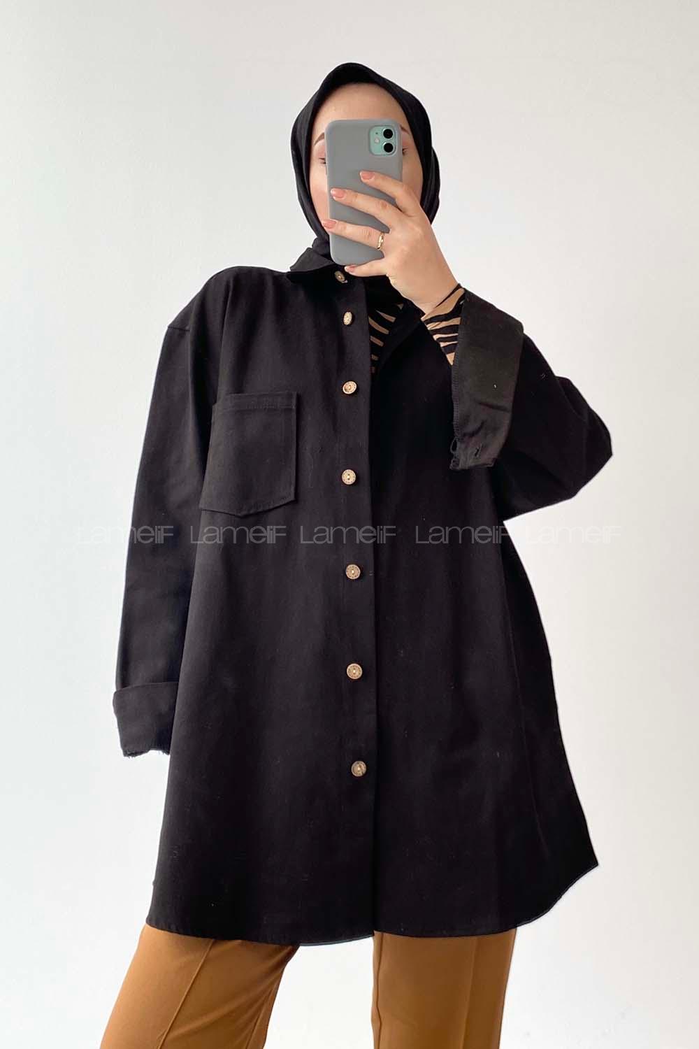 Modalamelif Tek Cepli Oversize Gömlek Siyah