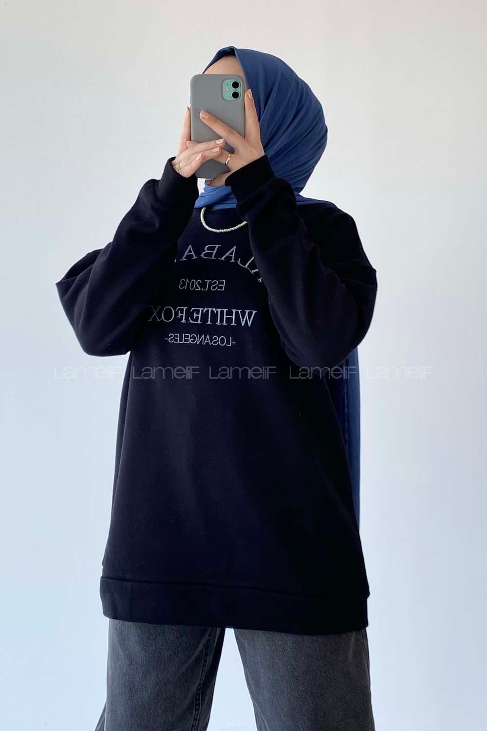 Modalamelif Bisiklet Yaka Calabasas Baskı Nakış Detaylı Sweat Siyah