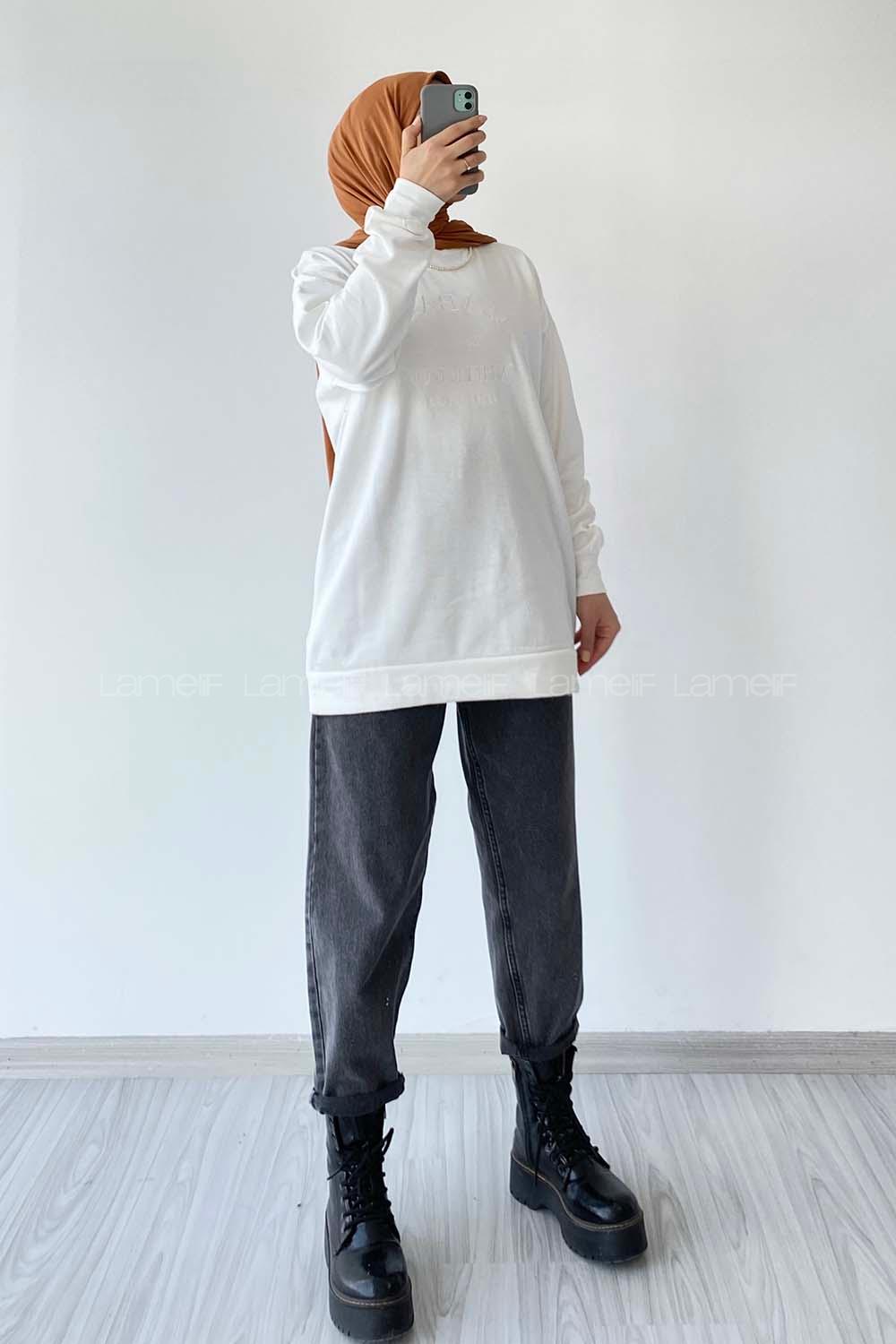 Modalamelif Bisiklet Yaka Calabasas Baskılı Sweat Beyaz