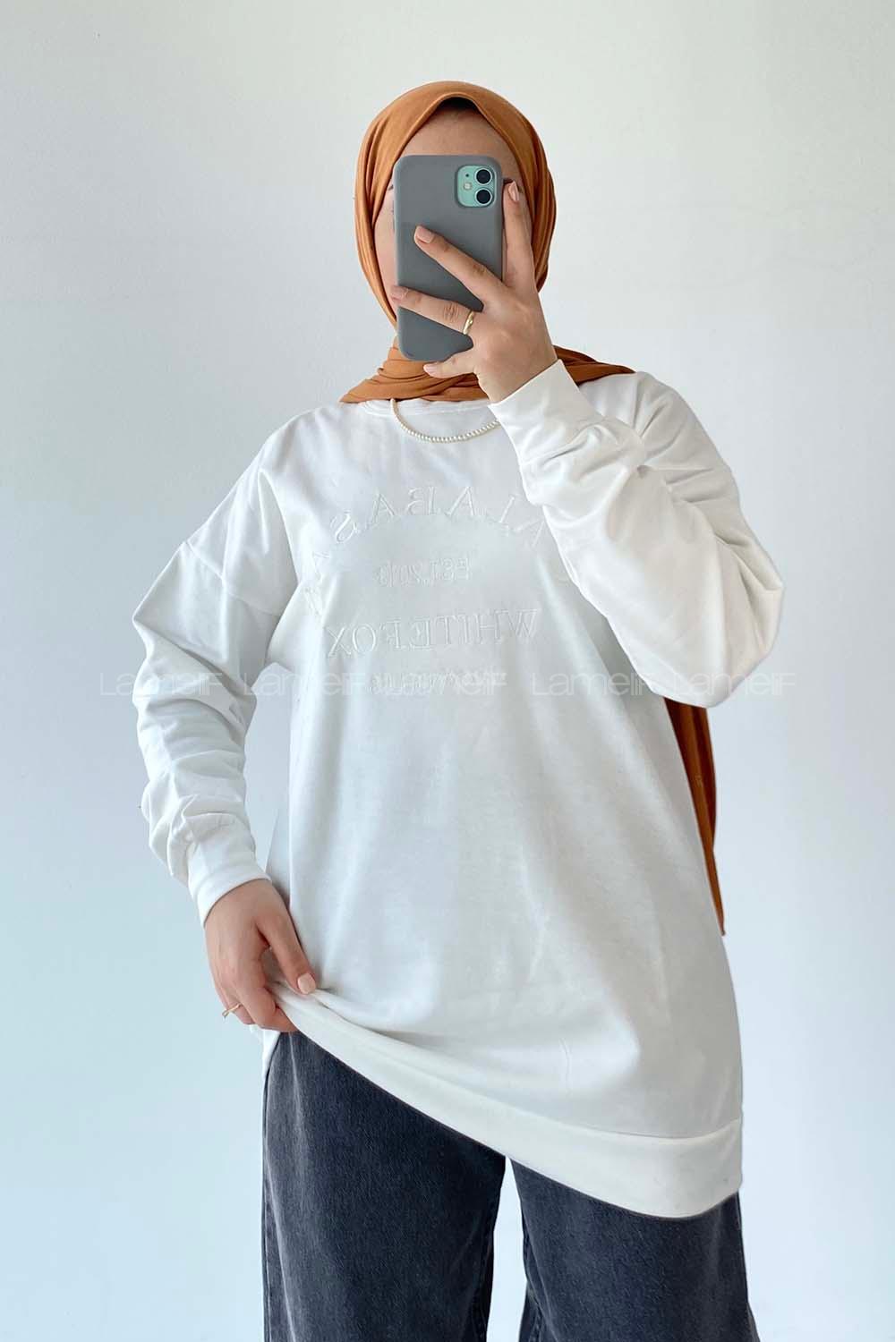 Modalamelif Bisiklet Yaka Calabasas Baskılı Sweat Beyaz