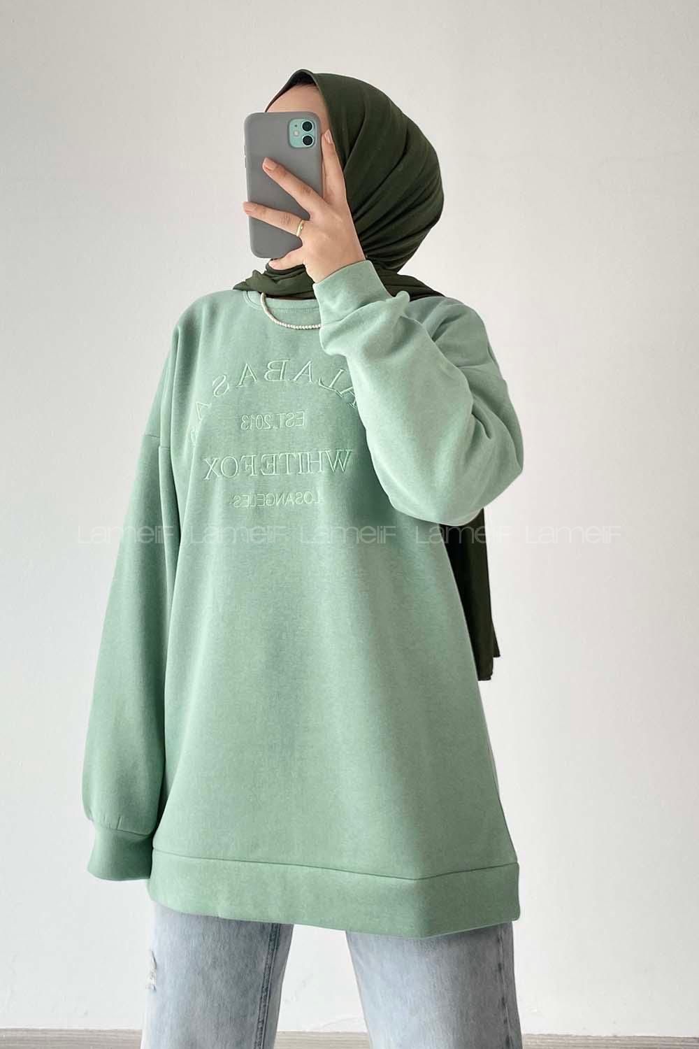 Modalamelif Bisiklet Yaka Calabasas Baskılı Sweat Mint Yeşili