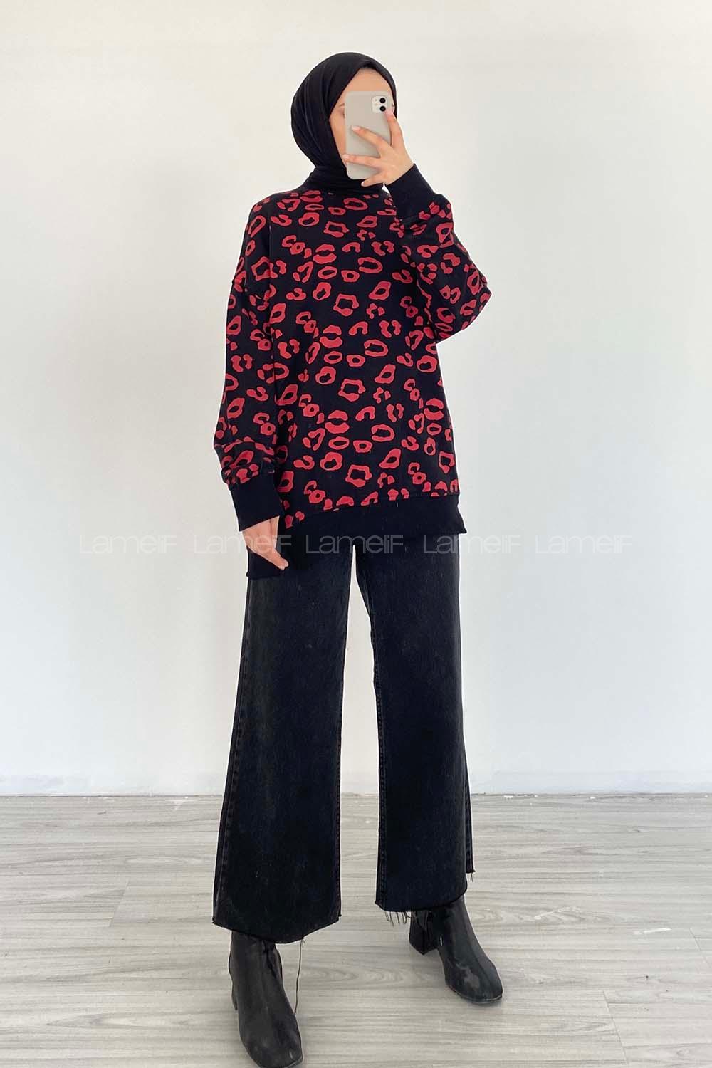 Modalamelif Bisiklet Yaka Soyut Desenli Bertie Sweat Siyah