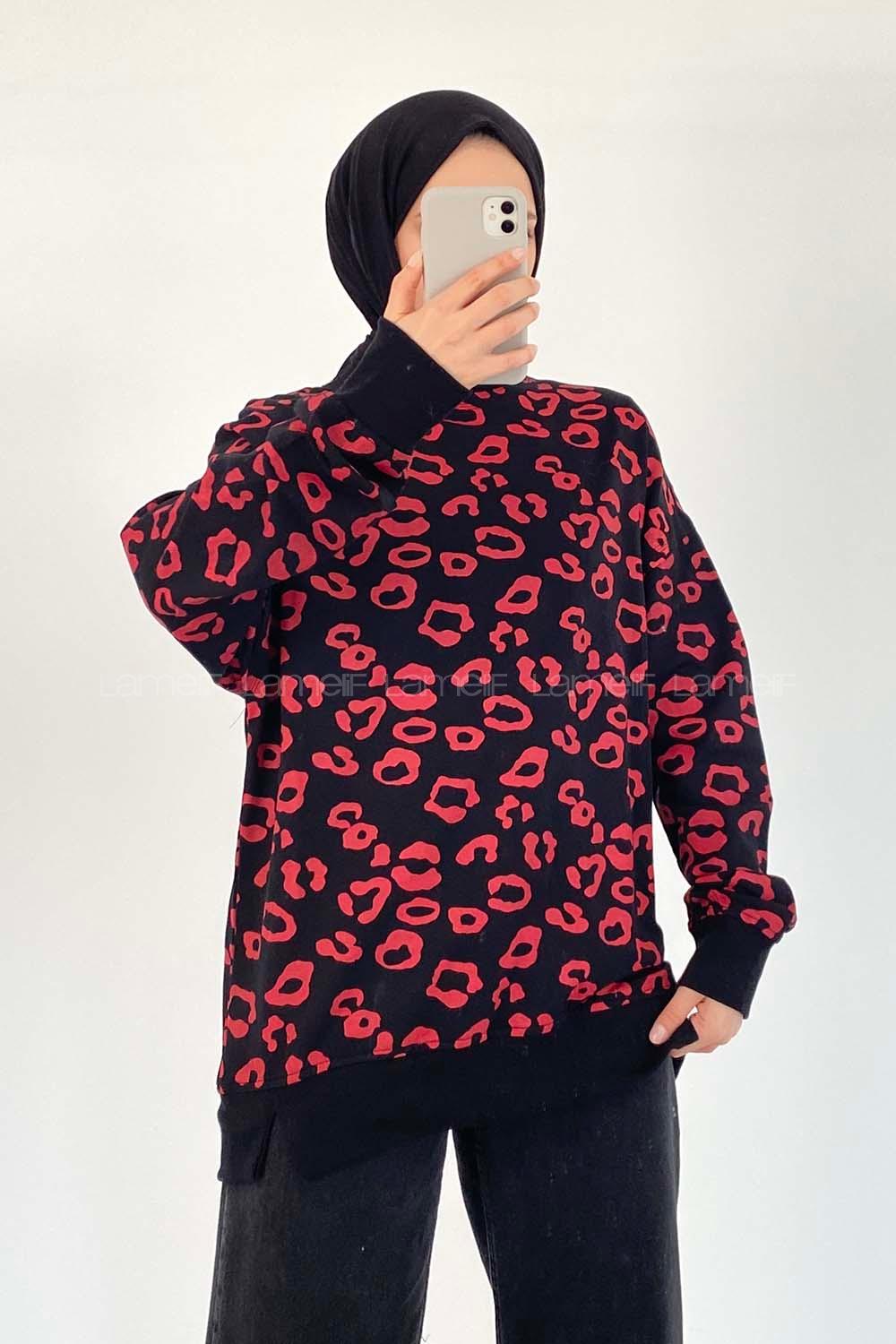 Modalamelif Bisiklet Yaka Soyut Desenli Bertie Sweat Siyah