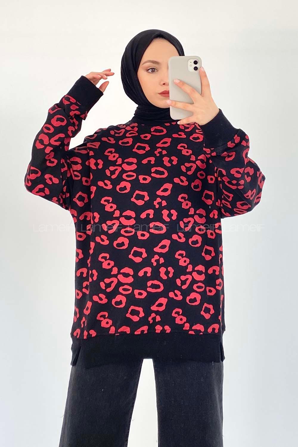 Modalamelif Bisiklet Yaka Soyut Desenli Bertie Sweat Siyah