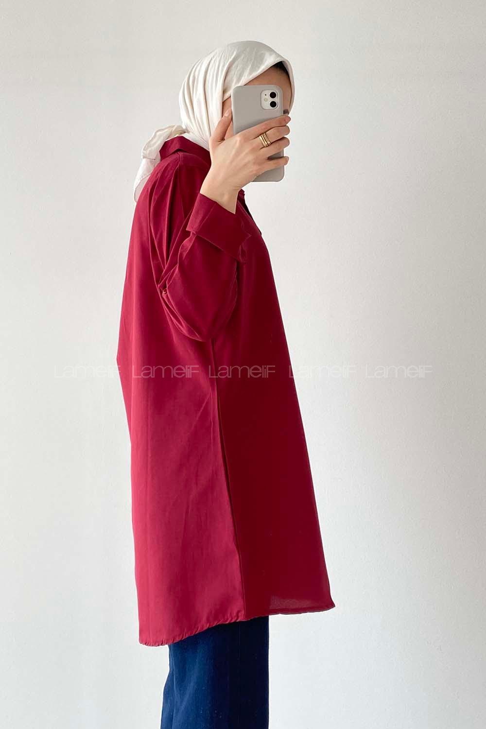 Modalamelif Boyfriend Boydan Düğmeli Gömlek Bordo