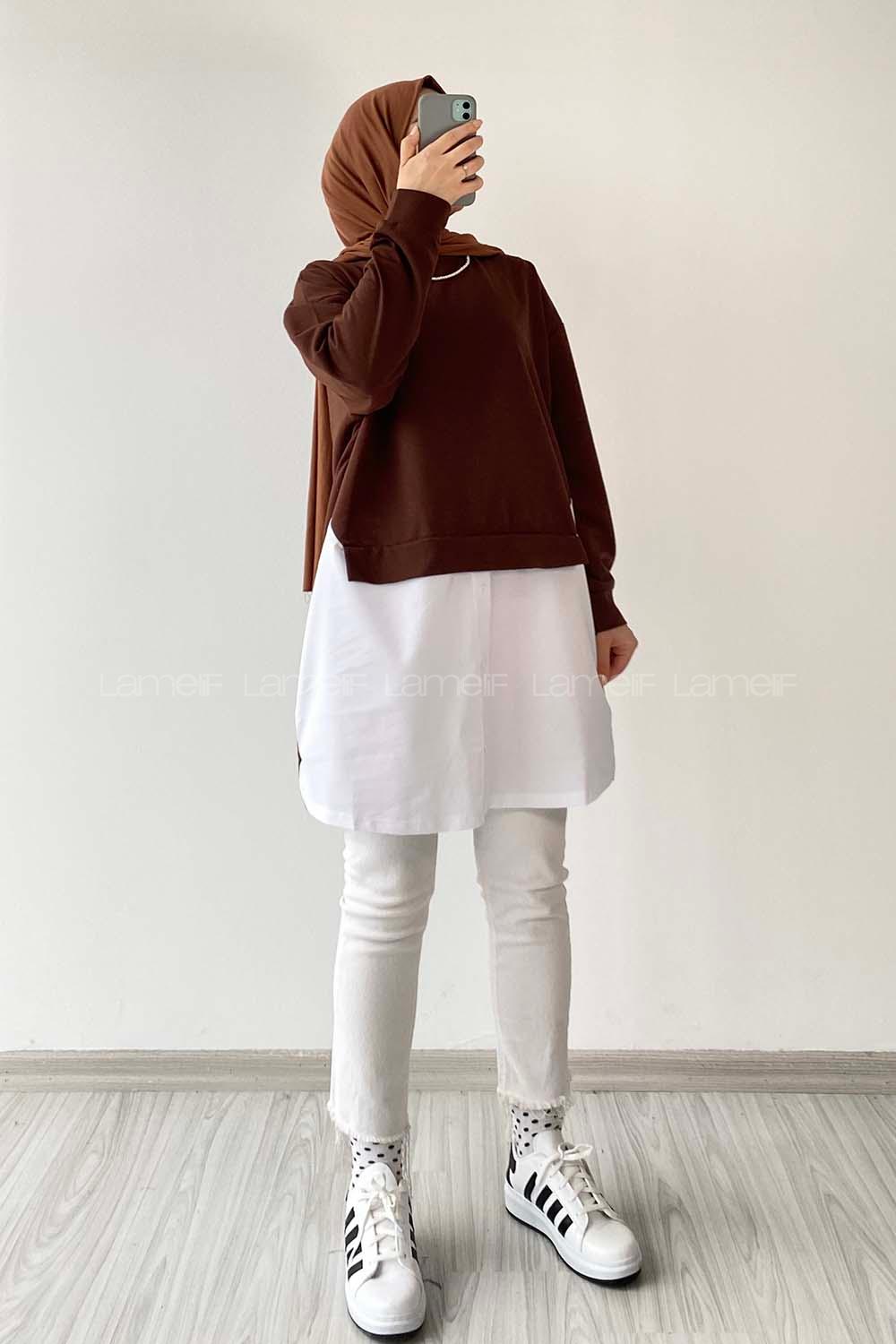 Modalamelif Dakron Renk Garnili Sweat Acıkahve