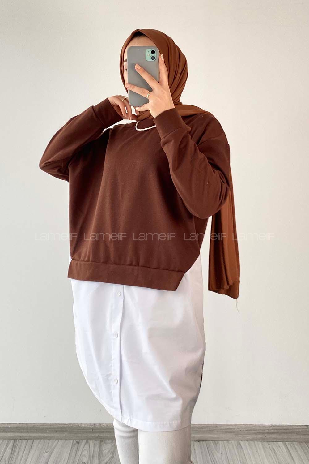 Modalamelif Dakron Renk Garnili Sweat Acıkahve