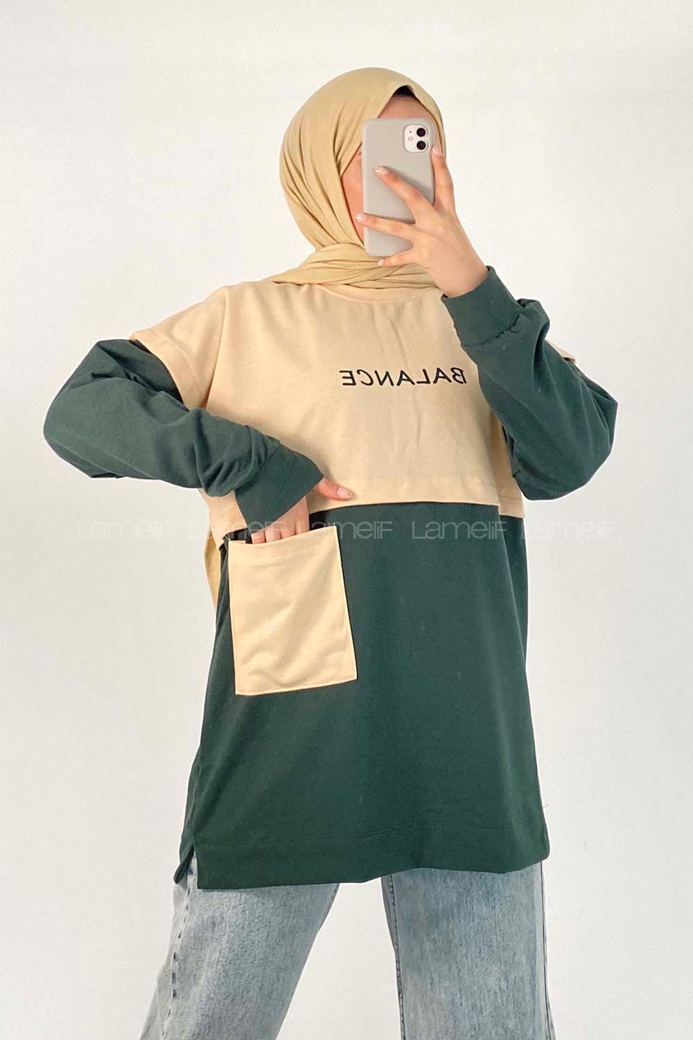 Modalamelif Garnili Cepli Balance Sweat Haki