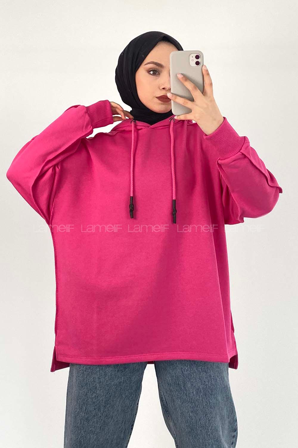 Modalamelif Kapüşon Detaylı Ters Dikiş Model Ursula Sweat Fuşya