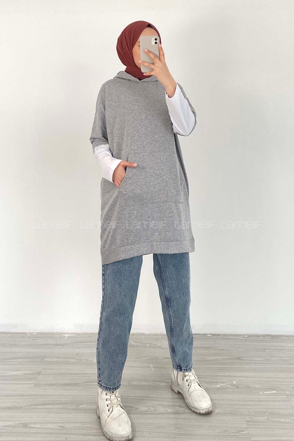 Modalamelif Kapüşonlu Sweat Gri